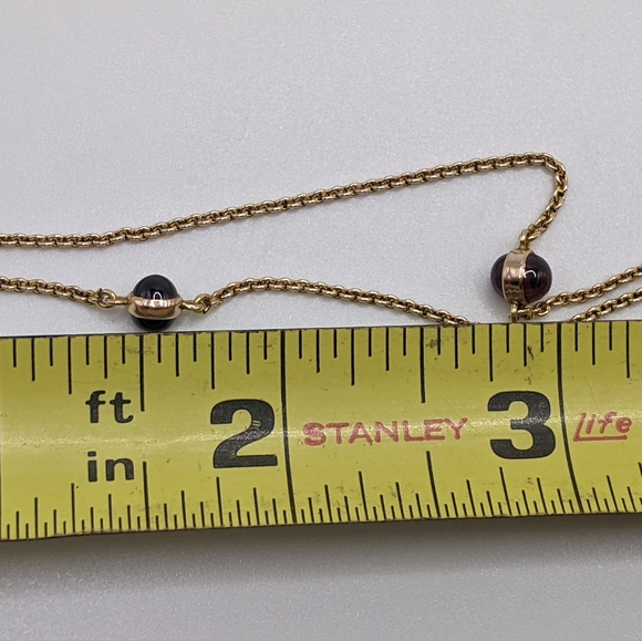 Sold❤️14k Yellow Gold Rhodolite Red Garnet Cabochon Gemstone Station Necklace - Picture 8 of 16